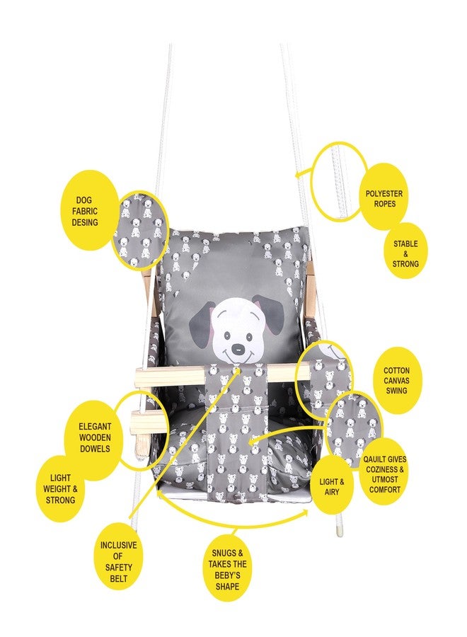 BOFFLE Baby Swing Hanging Indoor Outdoor, Wooden Swing, Baby Garden Swing, Jhula with 2 Pillow (Grey Dog) - Image 5